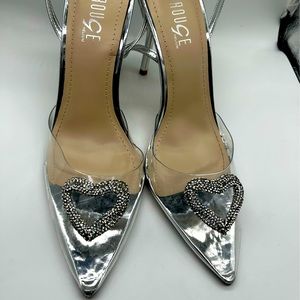 Silver Cupid heart heels